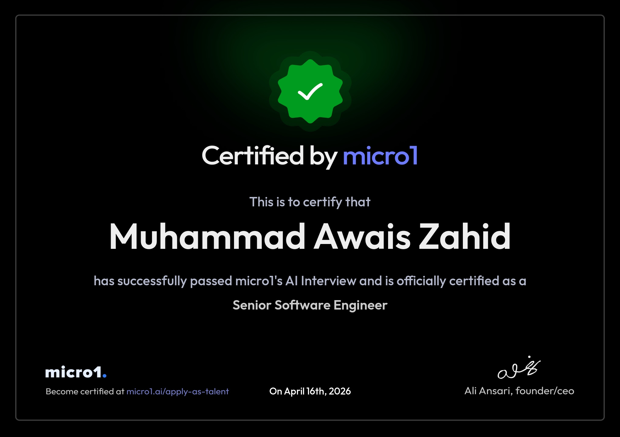 Micro1 Senior Software Engineer Certification